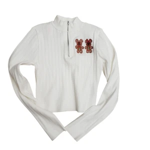 Mickey and Minnie Gingerbread Quarter Zip Ribbed Crop Jacket White L Disneyland - Picture 1 of 9