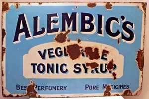 Vintage Porzellan Emaille Schild Brett ALEMBIC'S Gemüse Tonic Syrup Englisch - Zdjęcie 1 z 4
