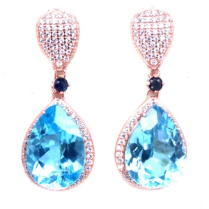 11x16 Mm. Topacio Azul Cielo, Zafiro Y Circonita Cúbica Pendientes 925 Plata - Imagen 1 de 4