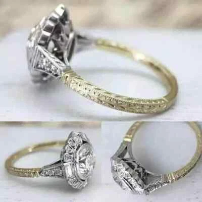 Anillo de compromiso de filigrana de plata 925 de 2,5 quilates Art Deco de corte redondo creado en laboratorio Foto 1 de 4