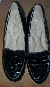 Aerosoles Womens Black Wedge Pump Shoe Snake - Size 5 US - Patent Leather  - Picture 1 of 5