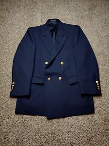 Vintage Stafford Blazer Jacket Mens 38R Blue USA Made Gold Buttons 2 Button