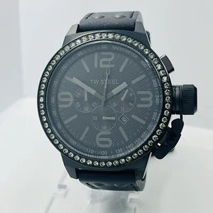 New TW Steel Canteen Men's Black Leather 50mm 10ATM Crystal Accent Watch TW913 - Picture 1 of 8