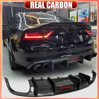 Labio difusor parachoques trasero carbono real apto para Audi A7 C7 2012-2015 con luz LED Foto 1 de 4