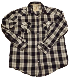 Coastal Western  Shirt Mens XL Black White Gray Plaid Long Sleeve Pearl Snap - Picture 1 of 5
