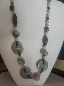28 "OPEN LENGTH BEAUTIFUL JADE BEADED NECKLACE (PH) STERLING CLASP - Picture 1 of 6