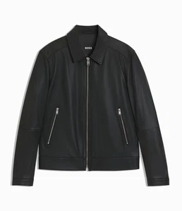 HUGO BOSS Regular-fit leather jacket with zip closure Sz S-XL - Picture 1 of 7