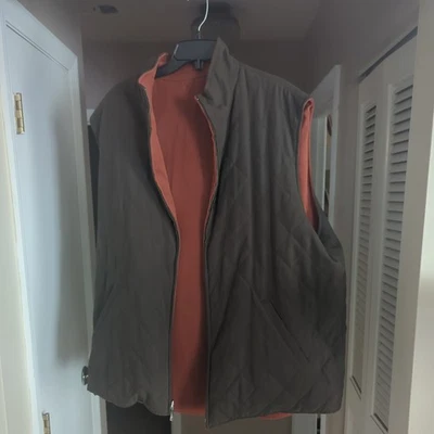 Chaleco Peter Millar 3XLT Para Hombres Cremallera Completa Diamante Reversible Marrón Y Naranja Quemado Foto 1 de 4