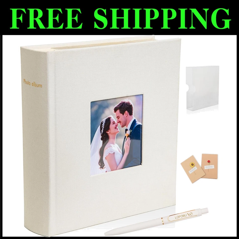 Álbum de fotos hecho a mano de lino: 200 bolsillos con espacio de escritura para bodas y eventos Foto 1 de 4