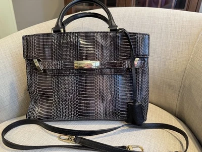 Calvin Klein Purse Handbag Bag Croc Embossed Brown Black Gray - Image 1 of 4