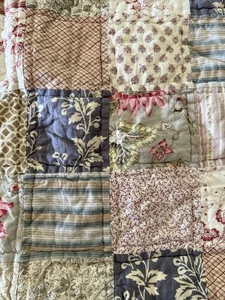 Pottery Barn Patchwork Quilted Standard Pillow Sham With Ties Pink Blue Cream - Picture 1 of 10