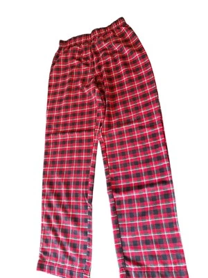 Lands End 女式红色和黑色格子睡衣裤 16 码聚酯纤维弹性腰围 — 第 1/4 张图片