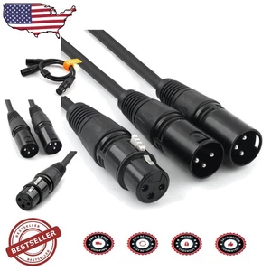 10ft XLR Y Cable: 1 Female to 2 Male Balanced Microphone Splitter - Picture 1 of 9