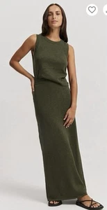 Country Road Organically Grown Cotton Linen Maxi Skirt In Dark Olive Size Xs - Picture 1 of 5