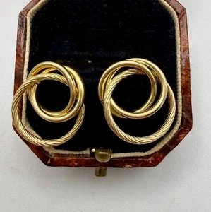 Vintage 14k Solid Yellow Gold Circle Swirl Studded Earrings - Picture 1 of 4