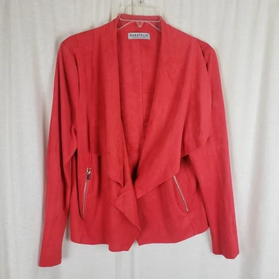 Chaqueta Blazer Mujer Bagatelle Frente Abierto Cascada Envoltura Imitación Gamuza Moto XL Rojo Foto 1 de 4