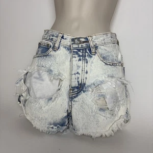 One Teaspoon acid wash distressed denim shorts Size 22 relaxed high rise twisted - Picture 1 of 18