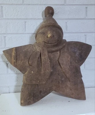 17" Old Snowman Star Woodcarving Used as a Mold for Making Paper Mache Figurine - Image 1 of 4