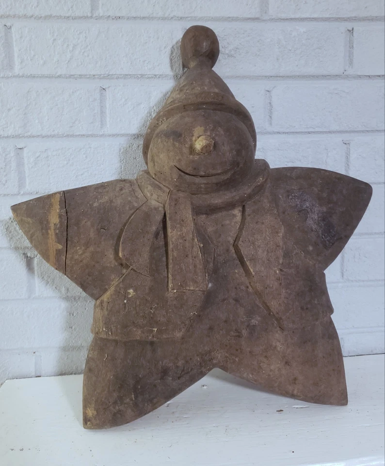 17" Old Snowman Star Woodcarving Used as a Mold for Making Paper Mache Figurine - Image 1 of 4