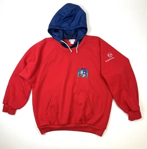 Vtg Sergio Tacchini Sz L Sweatshirt w/Nylon Hood Red Crown Crest Unisex *STAINS - Picture 1 of 5