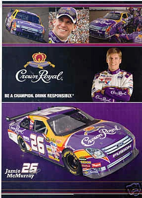 JAMIE McMURRAY 2008 CROWN ROYAL #26 POSTCARD 6 1/2 X 9 Cover
