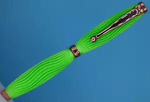 3D Printed Fancy Ballpoint Pen in Neon Lime Green Waves with Copper Trim - Picture 1 of 7