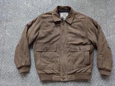 vintage CABELAS leather BOMBER flight jacket L brown SUEDE soft - Image 1 of 4