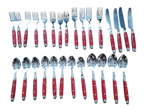 Cambridge Jubilee Red Flatware Silverware Fork Knife Spoon - Picture 1 of 14