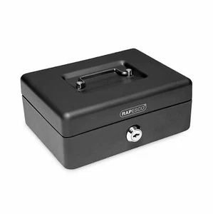 Rapesco Security Key Lockable Steel Metal Safe Bank Deposit Cash Box Tin & Tray - Picture 1 of 1