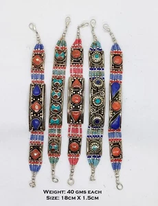 Venta al por mayor lote de 5 pulseras de plata tibetana joyería turquesa asiática hechas a mano, B13 - Imagen 1 de 2