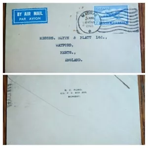 VERY RARE INDIA 1ST “INDEPENDENCE” FLIGHT BOMBAY-LONDON “POSTALY USE” COVER HARD - Picture 1 of 3