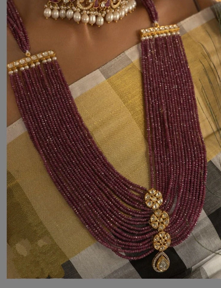 VeroniQ Trends-Bridal Multistrand Ruby Onyx Beads And Polki Kundan Necklace Set - Image 1 of 1