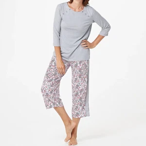 Cuddl Duds Pyjama Damen Gr. S grau 2tlg Jersey Schlaf Cozycore Top & Cropped Hose - Bild 1 von 8