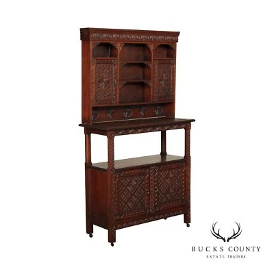 Gabinete de servidor vintage de dos piezas de madera dura tallada marroquí Foto 1 de 4