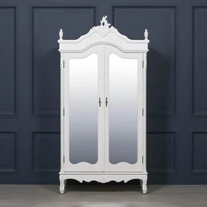 French Style Chateau Style Chic White Mirrored Double Armoire Wardrobe - Picture 1 of 9