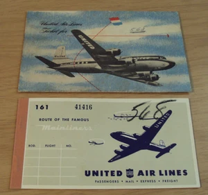 Vintage 1947 Militär Ticket/Ordner ~ "UNITED AIRLINES" Camp BEALE - Los Angeles ~ JC - Bild 1 von 9