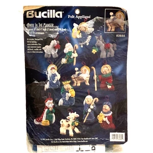 VTG Bucilla AWAY IN THE MANGER Nativity Felt Sequins Ornament Kit 83666 Set 12 - Picture 1 of 12