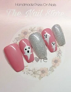 Bastone falso scintillante Halloween fantasma rosa sulle unghie - qualsiasi forma misura - Foto 1 di 4