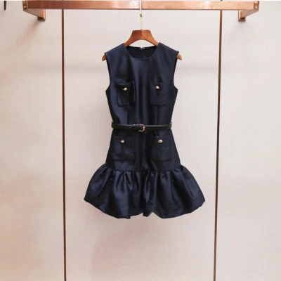 Autorretrato Mujer Verano Nuevo Temperamento Bolsillo Sin Mangas Corto Chaleco Vestido Foto 1 de 4