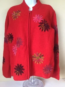 Vintage Y2K Susan Bristol Sweater Women’s Red Size Large 100 % Wool Flowers - Picture 1 of 9