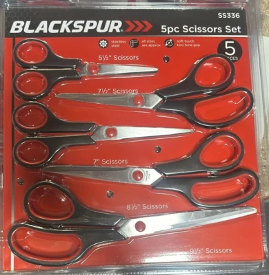 5 Pcs Stainless Steel Scissor Set Sewing /Kitchen/ Household / Office / General - Image 1 of 4