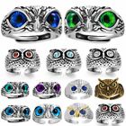 925 Silver Retro Owl Multicolor Eyes Rings Open Finger Women Men Jewellery Gift