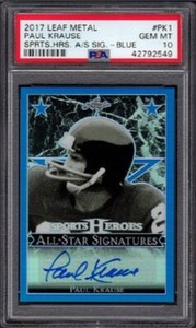 2017 Paul Krause Leaf Metal Sports Heroes All Star Signatures Blue Graded PSA 10