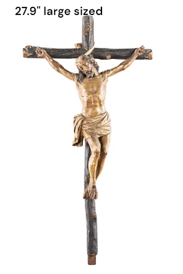 Antiguo flamenco siglo XVIII madera tallada policromada sobras crucifijo cruz cristo Foto 1 de 4