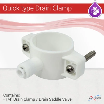 Drain Saddle Valve 1/4" Quick Connect, RO Reverse Osmosis Water Filter Part - Image 1 of 3