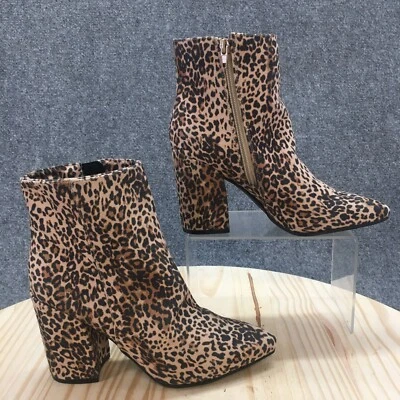 Sugar Boots Womens 7 Evvie Side Zip Animal Print Ankle Bootie Brown Fabric Heels - Image 1 of 4