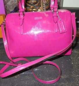 Coach Peyton Mini Bennet Fuschia Pink Patent Leather Satchel Crossbody Handbag B - Picture 1 of 14