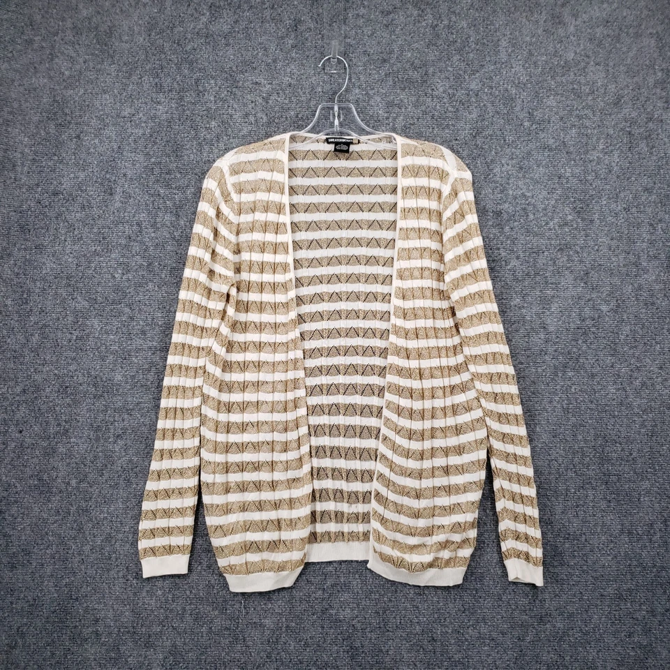 Suéter Suéter Mujer L Grande Marrón Seda Cárdigan Rayas Metálico Acanalado Foto 1 de 4