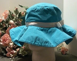 2018 Gymboree Girls Turquiose Blue Sun & Beach Floppy Bucket Hat♡Large Or Small♡ - Picture 1 of 8
