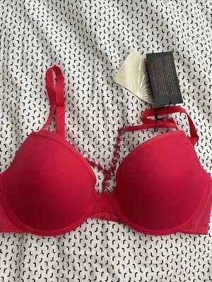 Marlies Dekers 印度 Azalea 粉红色红色聚拢文胸 全新带标签 34C $109 Msrp — 第 1/4 张图片